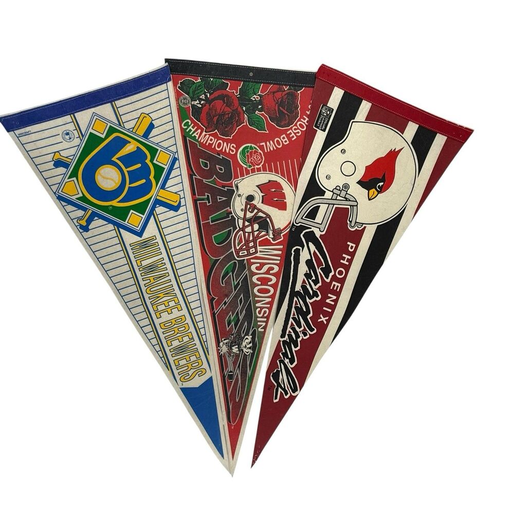 Pennant Lot of 3 Phoenix Wisconsin Football Baseball Milwaukee Brewers Pennants